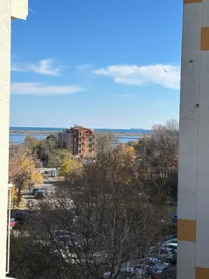 a view of a city with a building and water at Burgas in Burgas City