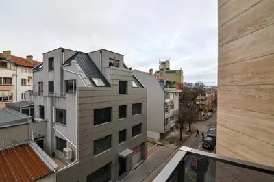 a view from the balcony of a building at Super central cozy flat in Varna City