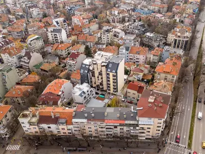 an aerial view of a city with buildings at Super central cozy flat in Varna City