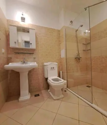 a bathroom with a toilet and a sink and a shower at Top Oasis Park Lozenets apartment in Lozenets