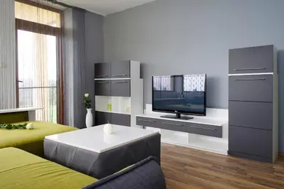 a living room with a tv and a couch at Villa SeaBreeze in Varna City