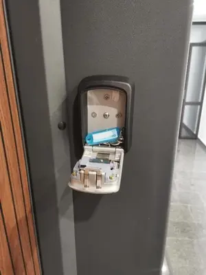 a door with a dispenser on the side of a refrigerator at Polarstar Beach Bulgarien Sveti Vlas in Sveti Vlas