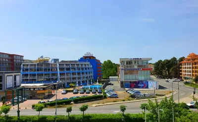 a view of a city with buildings and a street at Trakia Plaza Apartments in Sunny Beach