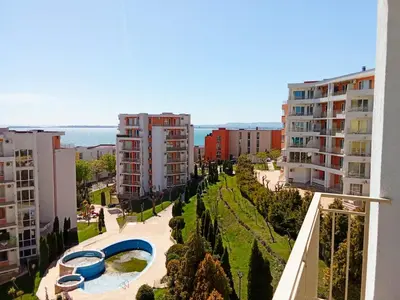 a view from the balcony of an apartment building at Cozy Apartment in Grand Fort Noks with Sea View in Sveti Vlas