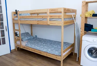 a couple of bunk beds in a room at Verano Azul - Adorable Flat in Unbeatable Location by Flat Mаnager in Varna City