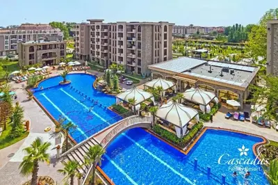 an overhead view of a pool at a resort at La Dahlia studio - Cascadas family resort in Sunny Beach