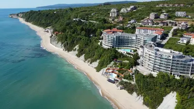 an aerial view of a resort on a beach at Amazing panorama sea view apartment in Byala
