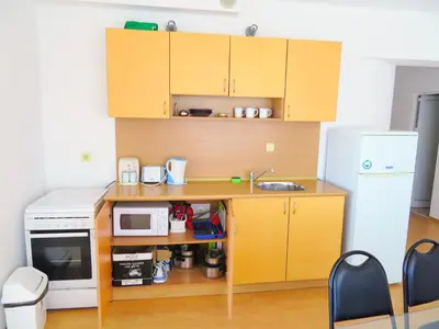 a kitchen with a counter with a sink and a microwave at Апартамент Съни Хаус - Sunny House Apartment in Byala