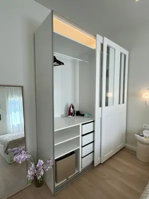 a dressing room with a mirror and a dressing table at Heart of Varna, Close to the Sea in Varna City