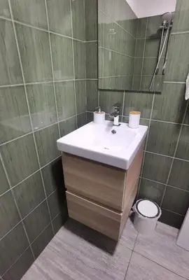 a bathroom with a sink and a toilet at Вила Алба in Lozenets