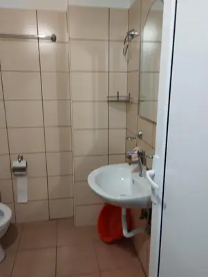 a bathroom with a sink and a toilet at Kasndra in Byala