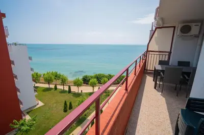 a balcony with a view of the ocean at The Sea Balcony - 1BD Apartment by Flat Mаnager in Burgas City