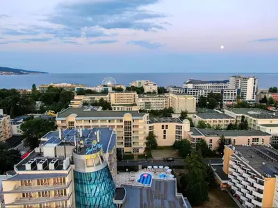 an aerial view of a city with buildings at Hotel Solemar in Sunny Beach