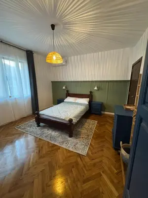 a bedroom with a bed and a ceiling at Studio by the sea in Primorsko