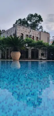 a large blue swimming pool with a plant in it at Kalia D11 Słoneczny Brzeg Sunny Beach in Sunny Beach