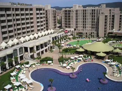 an aerial view of a resort with a swimming pool at Royal Barcelo G404 Sunny Beach in Sunny Beach