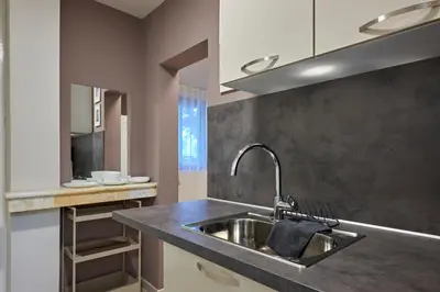 a kitchen with a sink and a counter at Beauty 2 FREE PARKING in Burgas City