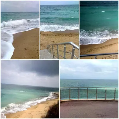 four different pictures of the beach and the ocean at Studio Alma in Byala