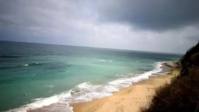 a view of the ocean with a sandy beach at Studio Alma in Byala