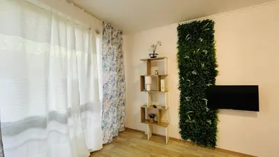 a room with a green ivy wall next to a window at ASTORIA II Apartment 12 Sveti Vlas in Elenite