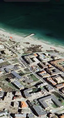 an aerial view of a city next to the water at Апартамент 11 улица Македония 33 Поморие in Pomorie
