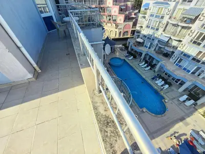 an overhead view of a swimming pool on a building at Sunny Dream Family Apartment in Sunny Beach