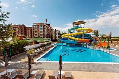 a large swimming pool with a water slide at Apartment B48 in Tarsis Club Complex in Sunny Beach