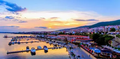 a view of a harbor with boats in the water at Antonia Seaside Comfort in Sveti Vlas