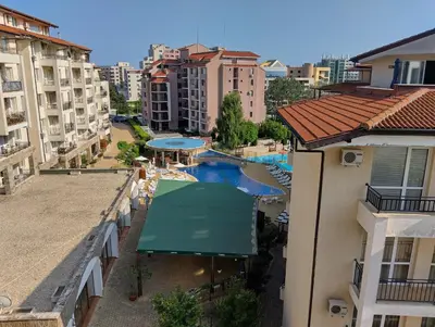 an overhead view of a swimming pool in a building at Отдых in Sunny Beach
