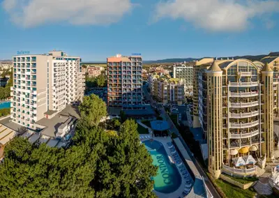 an aerial view of a city with tall buildings at MPM Hotel Condor - All Inclusive Light in Sunny Beach