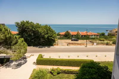 an aerial view of a street with houses and a road at Paradise View Guest Apartment in Sozopol