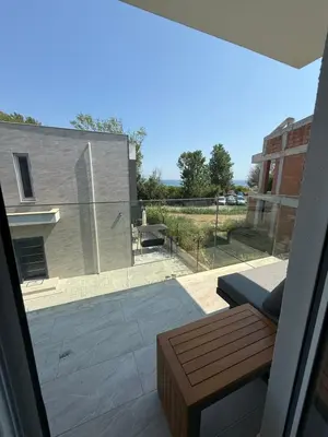 a view of a balcony with a view of a patio at Aurum Villas Smokinya Beach 4 in Sozopol