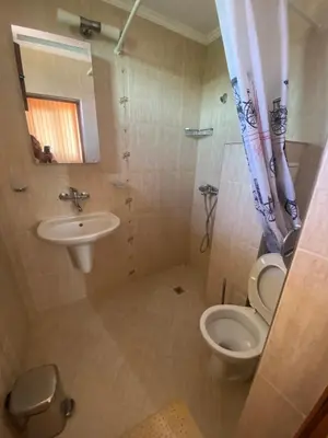a bathroom with a toilet and a sink at Стаи за гости Денкови in Burgas City