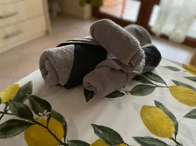 a stuffed animal sitting on top of a table at Amarena Studio Santa Marina, Sozopol in Sozopol