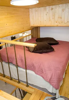 a bunk bed with two pillows on top of it at Central Studios on Maria Luiza Street - Cozy Stay in Varna by Flat Mаnаger in Varna City
