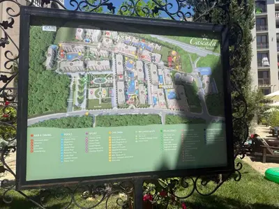 a sign with a map of a park at Flat in Cascadas 21 in Sunny Beach