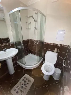 a bathroom with a shower and a toilet and a sink at Dolche Vita 2, Banana Tree Stay in Sveti Vlas