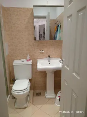 a bathroom with a toilet and a sink at Элитные апартаменты у моря in Lozenets