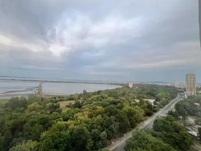 an aerial view of a river and a bridge at Sky Sea Apartment in Burgas City