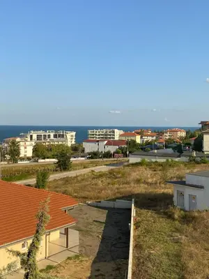 an overhead view of a city with a red roof at Sea View Apartment in Byala in Byala