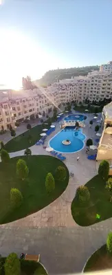 an aerial view of a resort with a swimming pool at Apartament Silvi Super View in Varna City