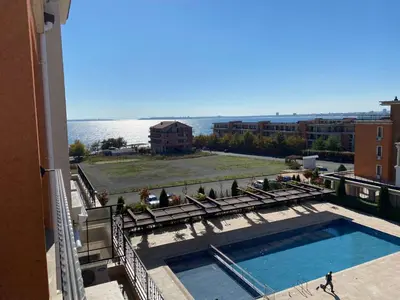 a view of a swimming pool on top of a building at Premier Fort Beach in Sveti Vlas