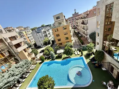 an overhead view of a swimming pool in a city at Emerald Paradise - Menada Apartments in Sunny Beach