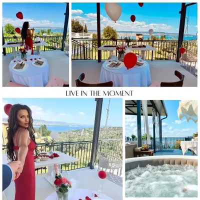 a collage of photos of a table with balloons at Sea Sky House in Varna City