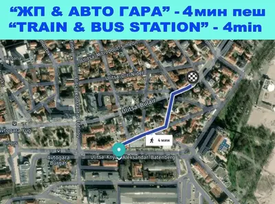 a map of the freeway and bus station at Large 2 bedrooms Flat - TOP Center - in front of the Beach in Burgas City