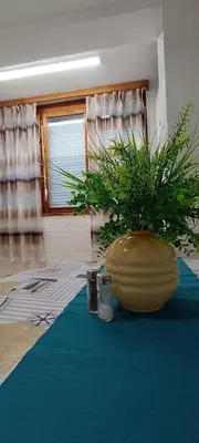 a large vase with a plant in a room at Wild lakes home in Burgas City