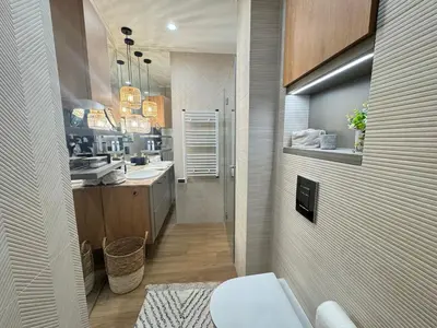 a bathroom with a sink and a toilet in it at Azure View in Burgas City