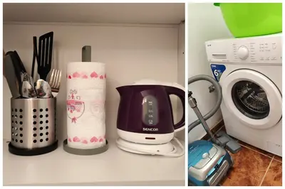 a kitchen counter with a coffee maker and a microwave at PasTelo - 6 min to the Beach & Promenade in Varna City