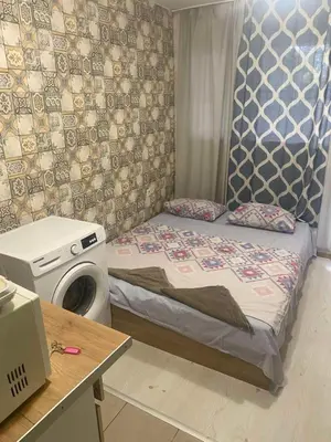 a small room with a bed and a washing machine at Стая радецки in Varna City
