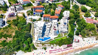 an aerial view of a resort on the beach at Апартаменти Бяла Клиф - Byala Cliff Apartments in Byala